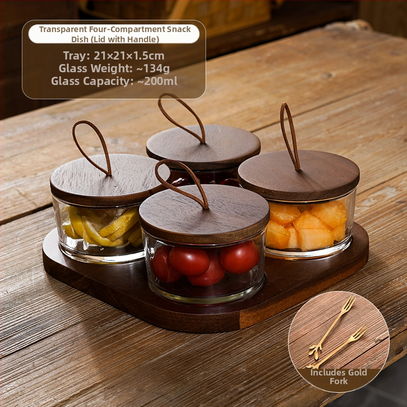 Διαχωριζόμενο πιάτο φρούτων ιαπωνικού στυλ με καπάκι, στρογγυλό γυάλινο μπολ για φρούτα και σνακ, απλός σχεδιασμός