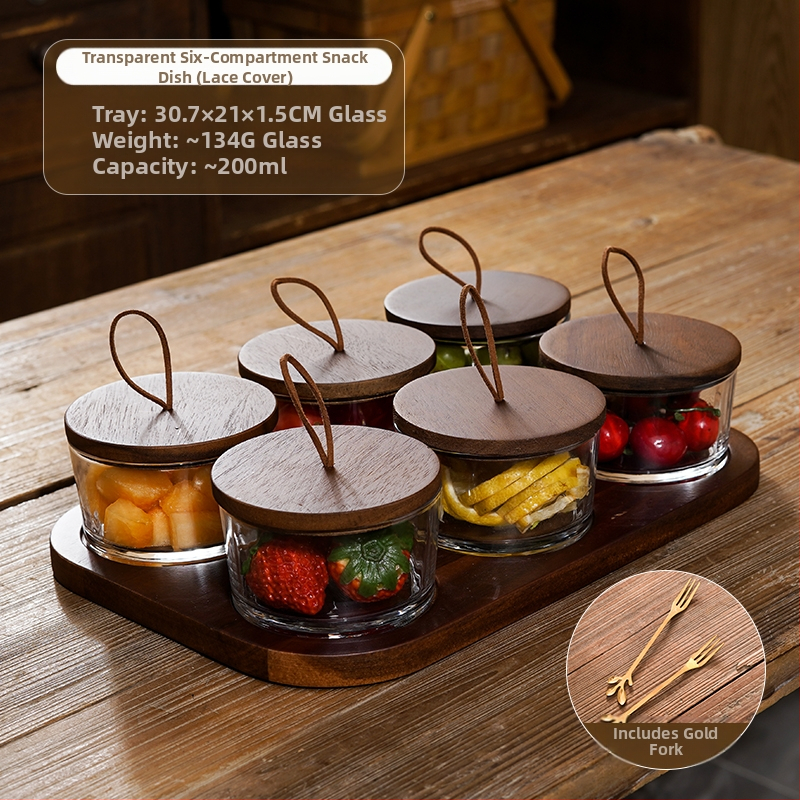 Διαχωριζόμενο πιάτο φρούτων ιαπωνικού στυλ με καπάκι, στρογγυλό γυάλινο μπολ για φρούτα και σνακ, απλός σχεδιασμός