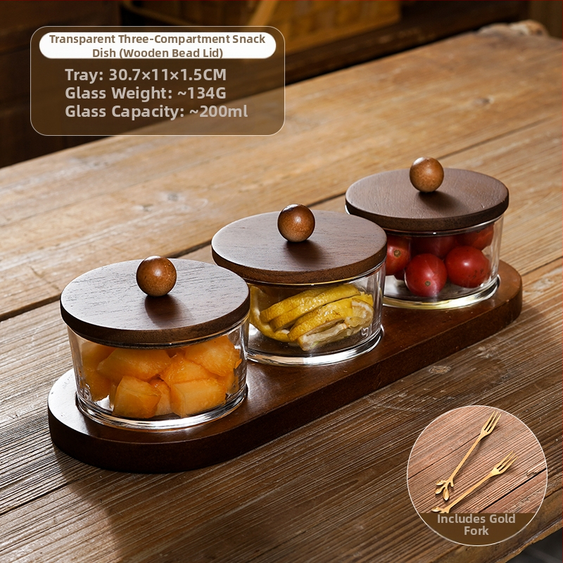 Διαχωριζόμενο πιάτο φρούτων ιαπωνικού στυλ με καπάκι, στρογγυλό γυάλινο μπολ για φρούτα και σνακ, απλός σχεδιασμός