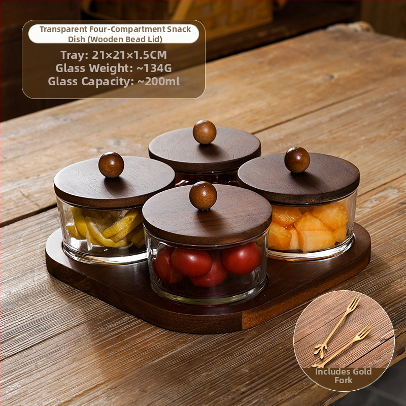 Διαχωριζόμενο πιάτο φρούτων ιαπωνικού στυλ με καπάκι, στρογγυλό γυάλινο μπολ για φρούτα και σνακ, απλός σχεδιασμός