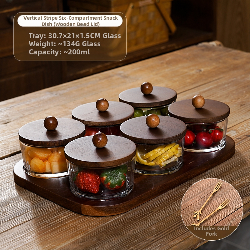 Διαχωριζόμενο πιάτο φρούτων ιαπωνικού στυλ με καπάκι, στρογγυλό γυάλινο μπολ για φρούτα και σνακ, απλός σχεδιασμός