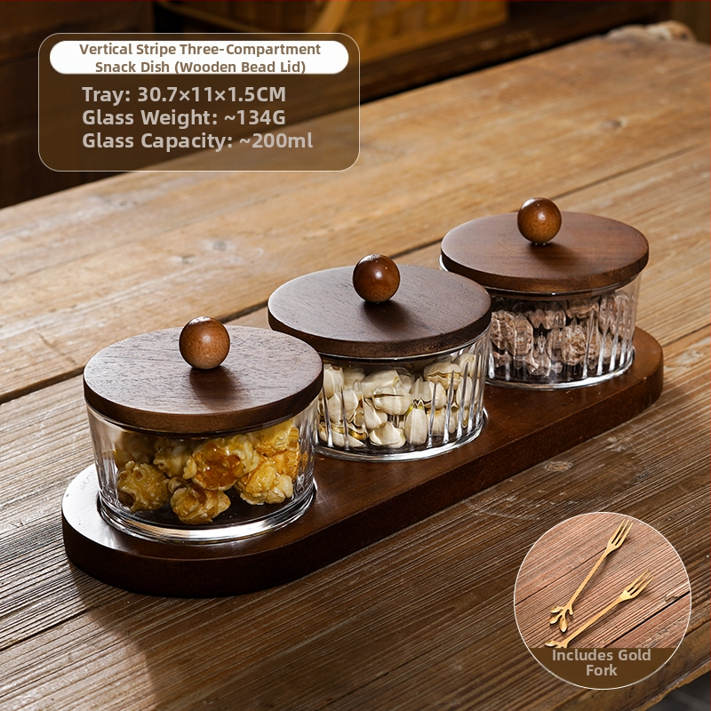 Διαχωριζόμενο πιάτο φρούτων ιαπωνικού στυλ με καπάκι, στρογγυλό γυάλινο μπολ για φρούτα και σνακ, απλός σχεδιασμός