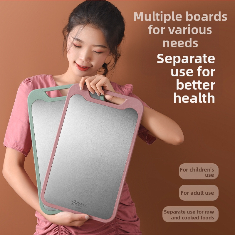 Дъска за рязане, 304 неръждаема стомана-пластмаса, двустранна, противохлъзгаща, многофункционална кухненска дъска за сурови и узрели плодове, модерен стил