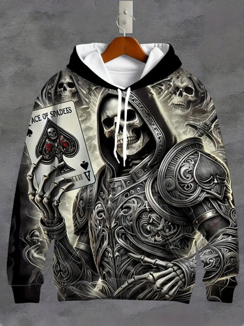 Худи пуловер с 3D дигитален печат и дизайн на череп, 96% полиестер, свободна кройка