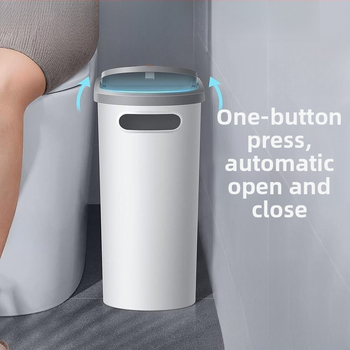 Κάδος απορριμμάτων μπάνιου με καπάκι που πιέζεται, πλαστικός, 10 L, τετράγωνος, απαλό κλείσιμο, οικιακή χρήση