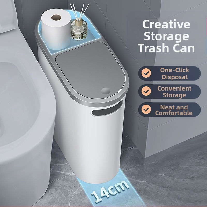 Κάδος απορριμμάτων μπάνιου με καπάκι που πιέζεται, πλαστικός, 10 L, τετράγωνος, απαλό κλείσιμο, οικιακή χρήση