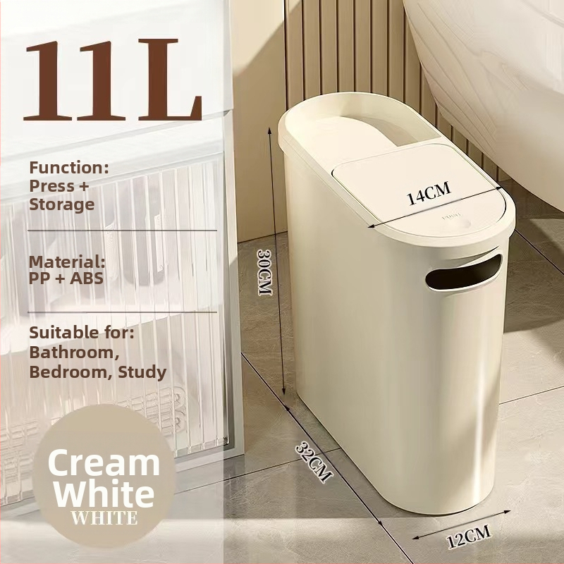 Κάδος απορριμμάτων μπάνιου με καπάκι που πιέζεται, πλαστικός, 10 L, τετράγωνος, απαλό κλείσιμο, οικιακή χρήση