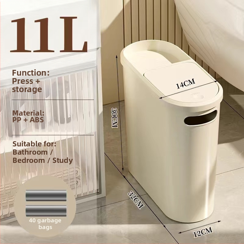 Κάδος απορριμμάτων μπάνιου με καπάκι που πιέζεται, πλαστικός, 10 L, τετράγωνος, απαλό κλείσιμο, οικιακή χρήση