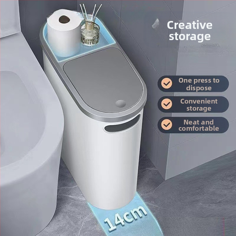 Κάδος απορριμμάτων μπάνιου με καπάκι που πιέζεται, πλαστικός, 10 L, τετράγωνος, απαλό κλείσιμο, οικιακή χρήση