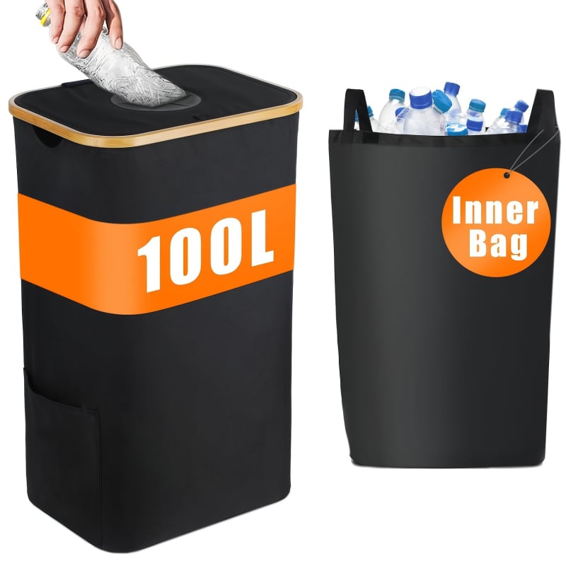 Laikymo krepšys su dangteliu butelių perdirbimui, sulankstomas Oxford audinio krepšys