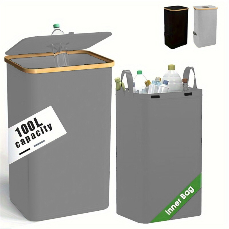 Κάλαθι αποθήκευσης με καπάκι για ανακύκλωση μπουκαλιών, αναδιπλούμενο καλάθι από ύφασμα Oxford