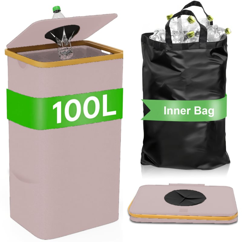 Κάλαθι αποθήκευσης με καπάκι για ανακύκλωση μπουκαλιών, αναδιπλούμενο καλάθι από ύφασμα Oxford