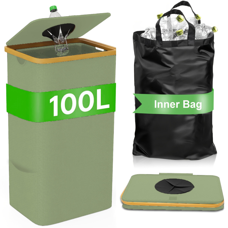 Κάλαθι αποθήκευσης με καπάκι για ανακύκλωση μπουκαλιών, αναδιπλούμενο καλάθι από ύφασμα Oxford