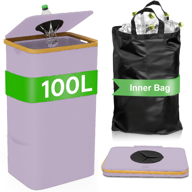 Κάλαθι αποθήκευσης με καπάκι για ανακύκλωση μπουκαλιών, αναδιπλούμενο καλάθι από ύφασμα Oxford