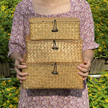 Τετράγωνο πλεκτό κουτί αποθήκευσης με καπάκι (Μάρκα: Tide weaving process; Υλικό: Willow/Straw; Μοντέλο: Square; Εφαρμογές: Καλλυντικά/Κοσμήματα, Βιβλία/Περιοδικά, Καλώδια ακουστικών)