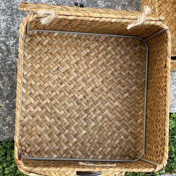 Τετράγωνο πλεκτό κουτί αποθήκευσης με καπάκι (Μάρκα: Tide weaving process; Υλικό: Willow/Straw; Μοντέλο: Square; Εφαρμογές: Καλλυντικά/Κοσμήματα, Βιβλία/Περιοδικά, Καλώδια ακουστικών)