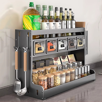 Ράφι κουζίνας για μπαχαρικά και θήκη μαχαιριών, ανοξείδωτο ατσάλι + Space αλουμίνιο, μετακινούμενο, πολλαπλών χρήσεων, επίπεδη επιφάνεια χωρίς οπές, μοντέρνος μινιμαλιστικός σχεδιασμός