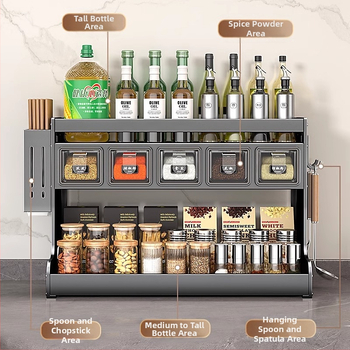Ράφι κουζίνας για μπαχαρικά και θήκη μαχαιριών, ανοξείδωτο ατσάλι + Space αλουμίνιο, μετακινούμενο, πολλαπλών χρήσεων, επίπεδη επιφάνεια χωρίς οπές, μοντέρνος μινιμαλιστικός σχεδιασμός