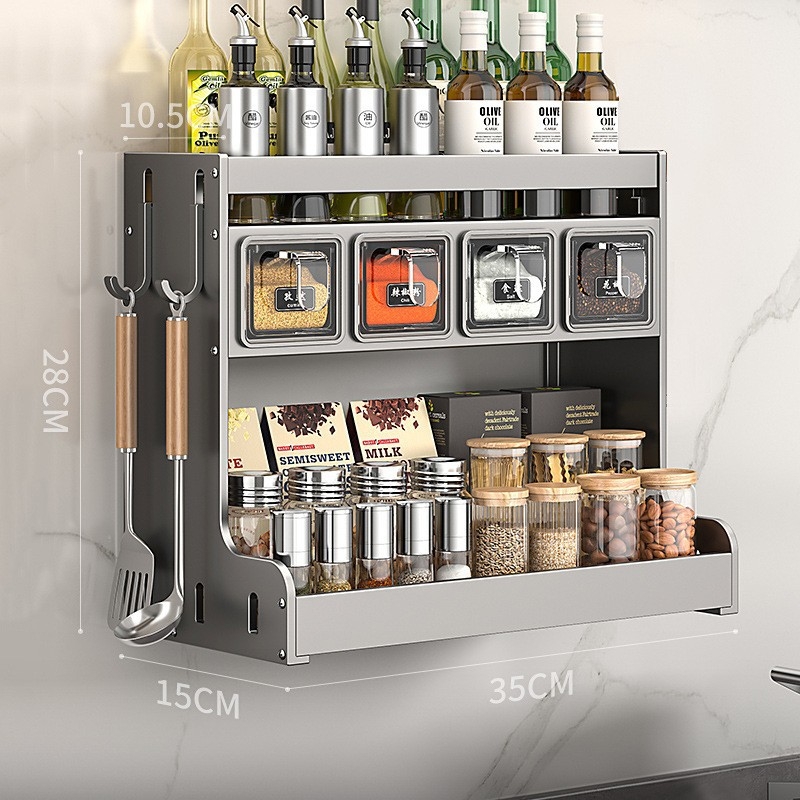 Kućni stalak za začine i držač noževa, nehrđajući čelik + Space aluminij, pomični, višenamjenski, bez ugradnje, moderni minimalistički dizajn