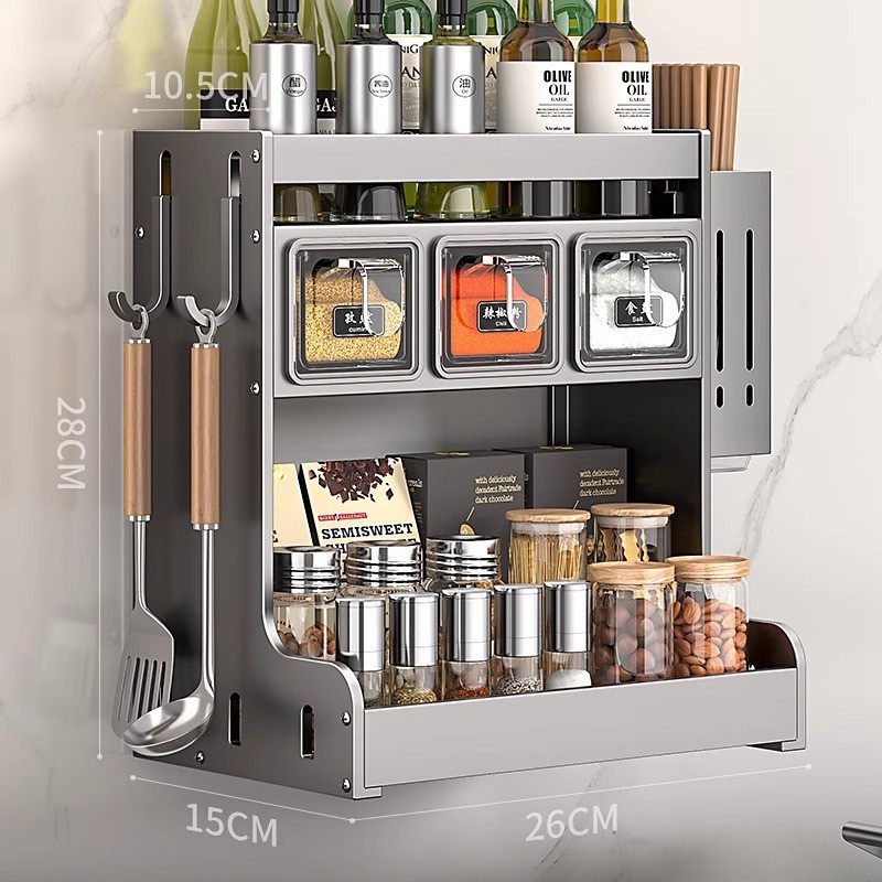 Kućni stalak za začine i držač noževa, nehrđajući čelik + Space aluminij, pomični, višenamjenski, bez ugradnje, moderni minimalistički dizajn