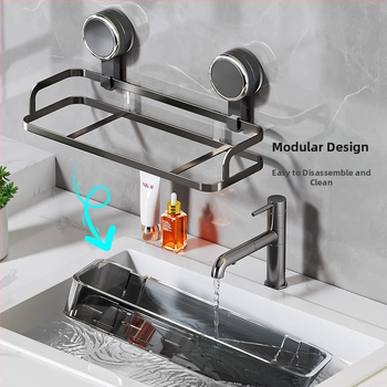 Οργανωτής τοίχου μπάνιου με βεντούζα – PET + Ανοξείδωτο ατσάλι, ένα ράφι, ελαφρύ πολυτελές στυλ, CE πιστοποίηση