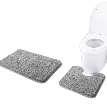 Vonios kilimėlių komplektas su neslystančia danga – pūkuotas, poliesterio pluoštas, kvadratinės formos, skalbiamas mašinoje