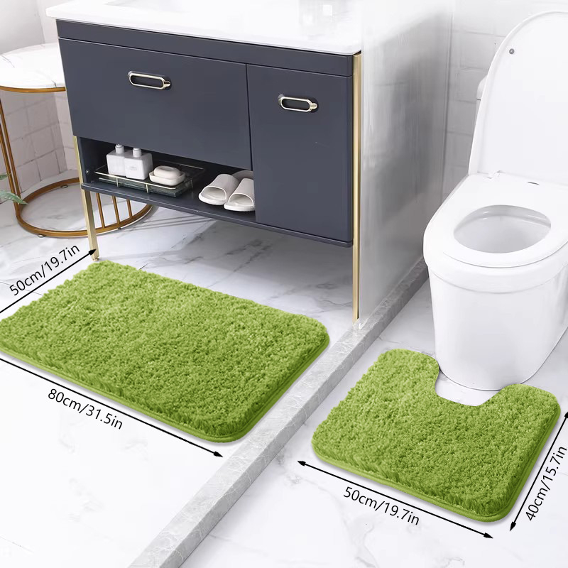 Vonios kilimėlių komplektas su neslystančia danga – pūkuotas, poliesterio pluoštas, kvadratinės formos, skalbiamas mašinoje