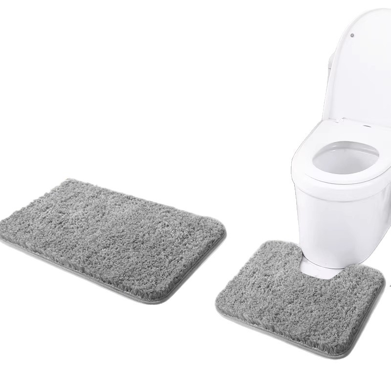 Vonios kilimėlių komplektas su neslystančia danga – pūkuotas, poliesterio pluoštas, kvadratinės formos, skalbiamas mašinoje