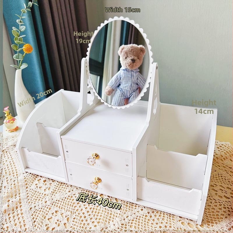 Cutie de depozitare pentru cosmetică cu masă de toaletă și dulap oglindă încorporat – din plastic, stil modern minimalist, brand Huishijia, logo tipărit