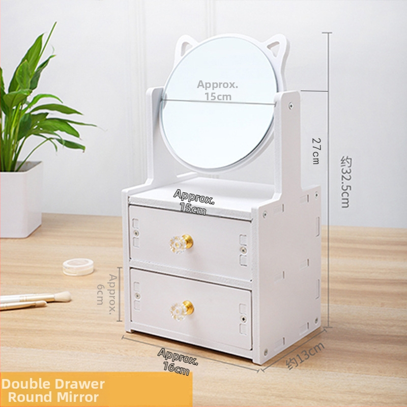 Cutie de depozitare pentru cosmetică cu masă de toaletă și dulap oglindă încorporat – din plastic, stil modern minimalist, brand Huishijia, logo tipărit