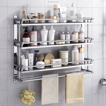 Ραφιέρα πετσέτας από ανοξείδωτο χάλυβα, τοίχου χωρίς τρύπες, για μπάνιο και κουζίνα, νέο κινεζικό στυλ