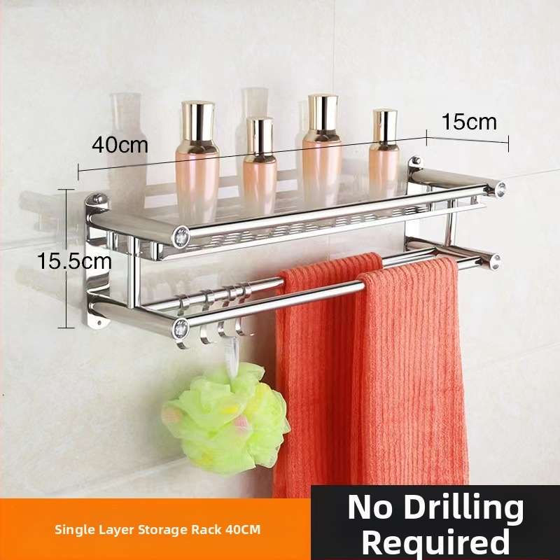 Ραφιέρα πετσέτας από ανοξείδωτο χάλυβα, τοίχου χωρίς τρύπες, για μπάνιο και κουζίνα, νέο κινεζικό στυλ