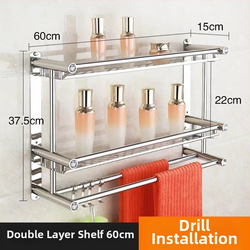 Ραφιέρα πετσέτας από ανοξείδωτο χάλυβα, τοίχου χωρίς τρύπες, για μπάνιο και κουζίνα, νέο κινεζικό στυλ