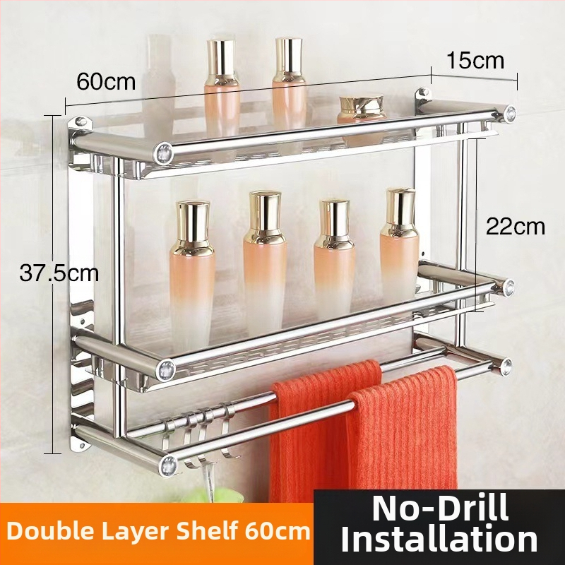 Ραφιέρα πετσέτας από ανοξείδωτο χάλυβα, τοίχου χωρίς τρύπες, για μπάνιο και κουζίνα, νέο κινεζικό στυλ