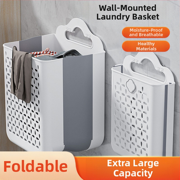 Plastikinis vonios kambario skalbinių krepšys, sieninis, sulankstomas, skirtas purviniems drabužiams