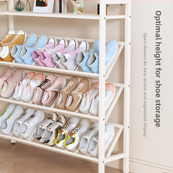 Τετραεπίπεδη δάπεδη ραφιέρα αποθήκευσης παπουτσιών και ρούχων, μοντέρνο μινιμαλιστικό στυλ, χάλυβας άνθρακα + PP, φορητή