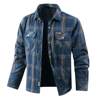 Shirt jacket, μακρύ μανίκι, καρό μοτίβο, φαρδιά γραμμή, βαμβάκι 96%