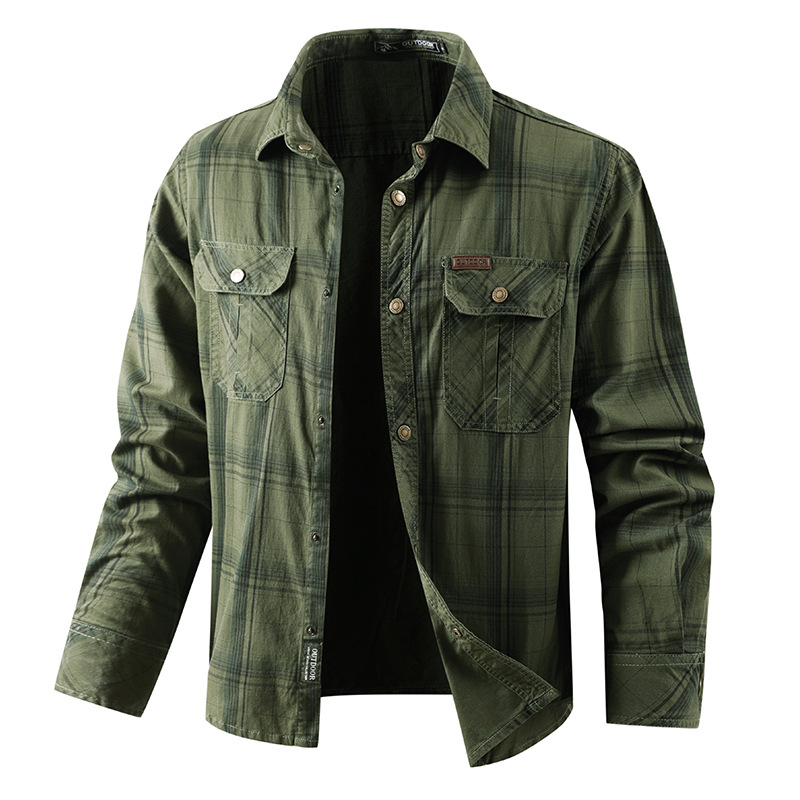 Shirt jacket, μακρύ μανίκι, καρό μοτίβο, φαρδιά γραμμή, βαμβάκι 96%