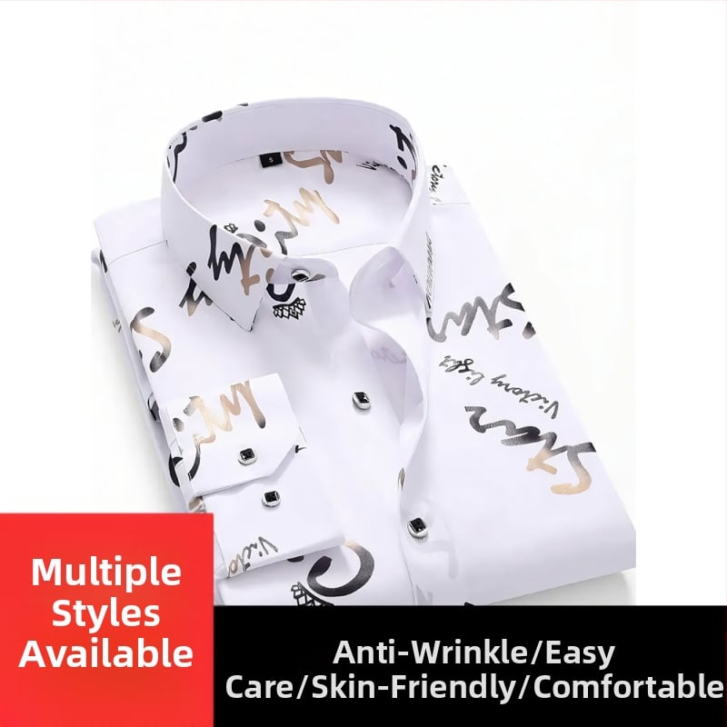 Ανδρικό πουκάμισο - Πολυεστερική Μίξη, Γρήγορο Στέγνωμα, Χωρίς Σιδέρωμα, Jacquard Φλοράλ Μοτίβο, Κοντό Μανίκι