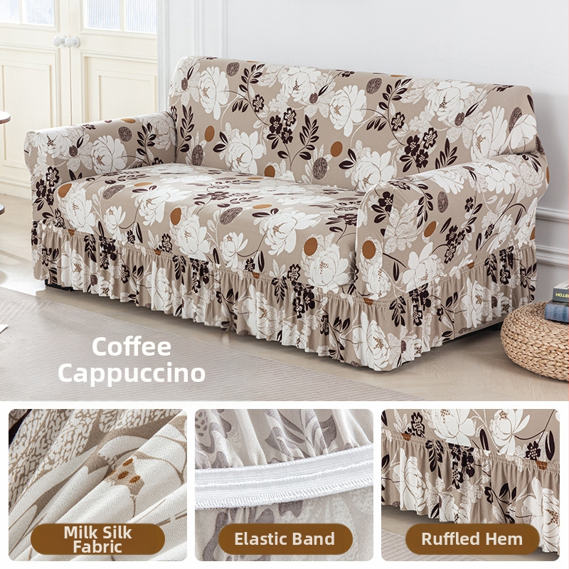 Poliesterio pluošto sofų užvalkalas su augalų gėlių raštu, tinkantis kampinėms sofoms, paprastas stilius