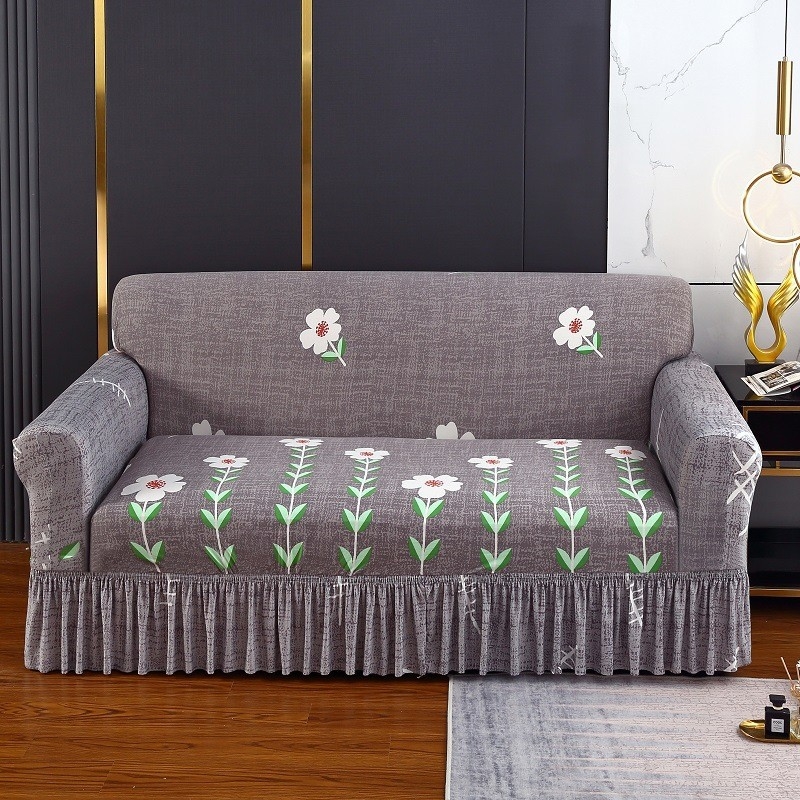 Poliesterio pluošto sofų užvalkalas su augalų gėlių raštu, tinkantis kampinėms sofoms, paprastas stilius