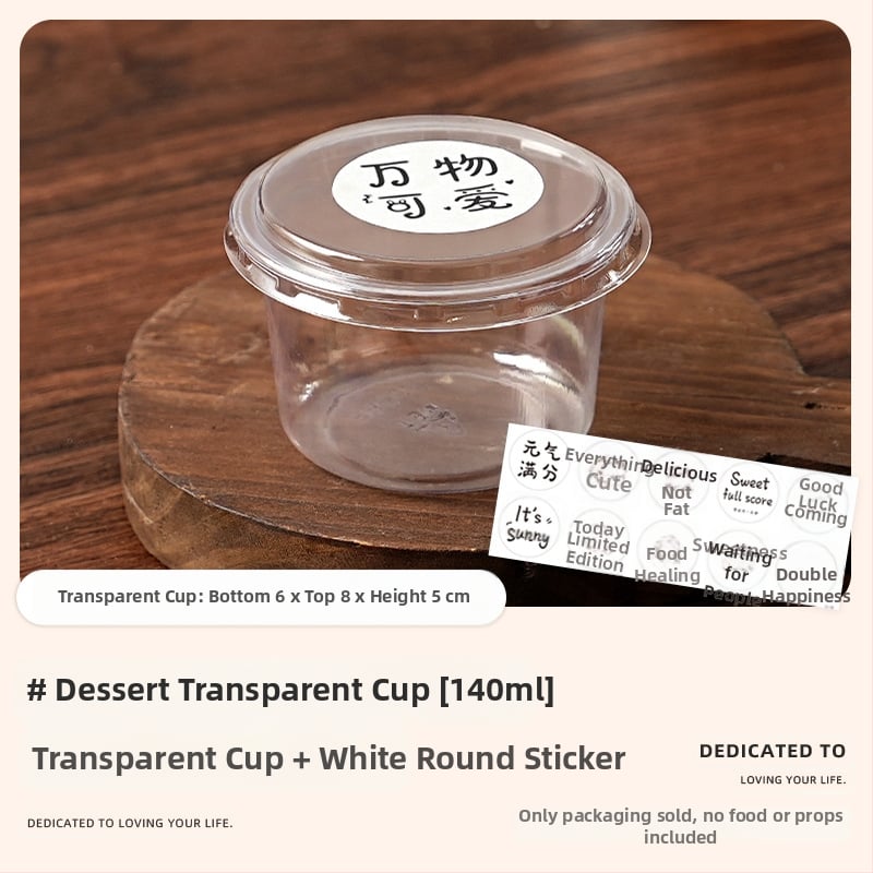 Deserto puodelių pakuotė (apvalios formos, iš plastiko, talpa mažiau nei 100 ml, skirtos pieno arbatinių parduotuvėms, mikrobangų krosnelė neprieinama)