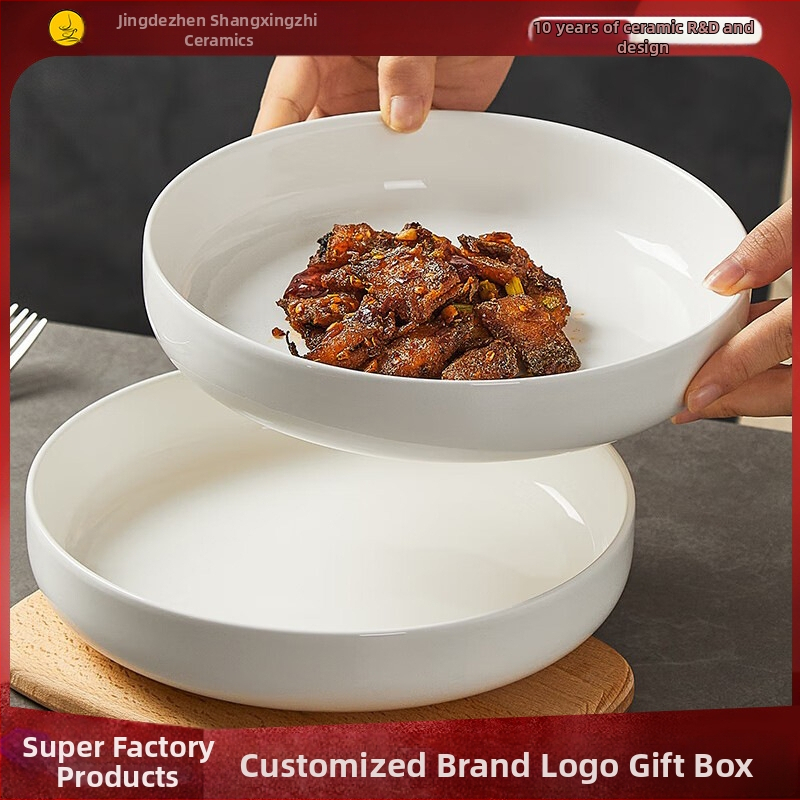 Keraminė gili plokštelė patiekalams, apvalios formos, vientisas raštas, tinkama mikrobangoms, paviršiaus dengimas po glazūra, logotipo spausdinimas