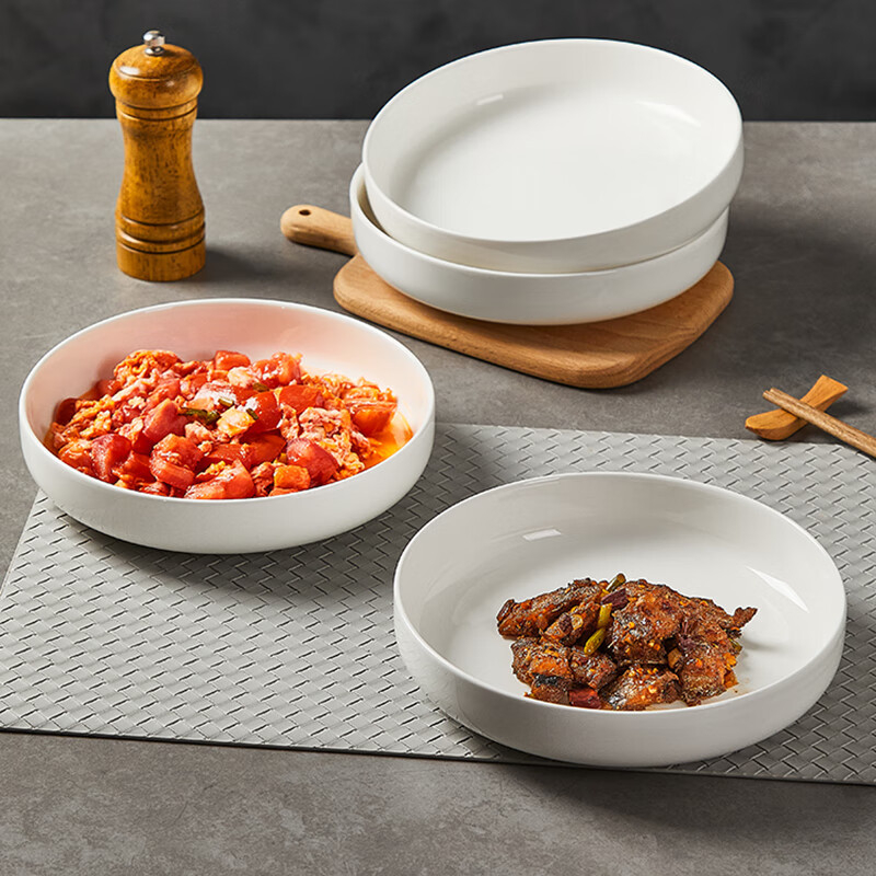 Keraminė gili plokštelė patiekalams, apvalios formos, vientisas raštas, tinkama mikrobangoms, paviršiaus dengimas po glazūra, logotipo spausdinimas