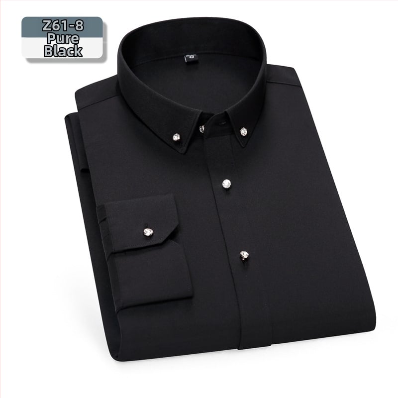 Мъжка риза – слим-fit кройка, квадратна яка, дълъг ръкав, боядисана по прежда, полиестерова смес