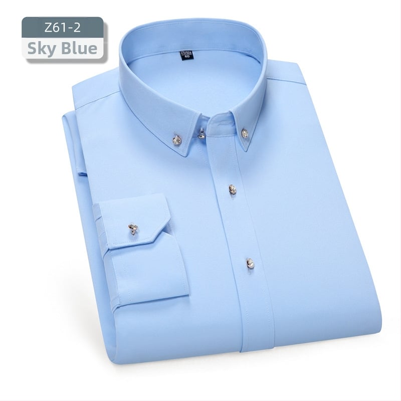 Мъжка риза – слим-fit кройка, квадратна яка, дълъг ръкав, боядисана по прежда, полиестерова смес