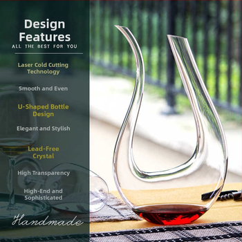 Stiklo dekantorius su U-formos, Europos stilius, paprastas dizainas, talpa 1000 ml ir daugiau
