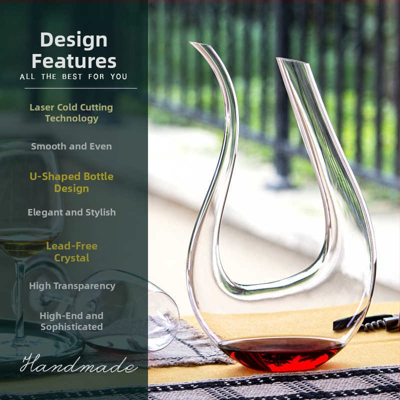 Stiklo dekantorius su U-formos, Europos stilius, paprastas dizainas, talpa 1000 ml ir daugiau