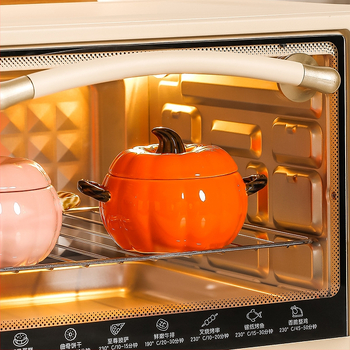 Κεραμικό μπολ σούπας με καπάκι, σχέδιο κολοκύθας, διπλά αυτιά, στρογγυλό, κατάλληλο για μικροκύματα