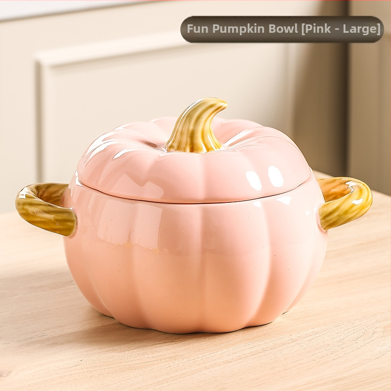 Κεραμικό μπολ σούπας με καπάκι, σχέδιο κολοκύθας, διπλά αυτιά, στρογγυλό, κατάλληλο για μικροκύματα